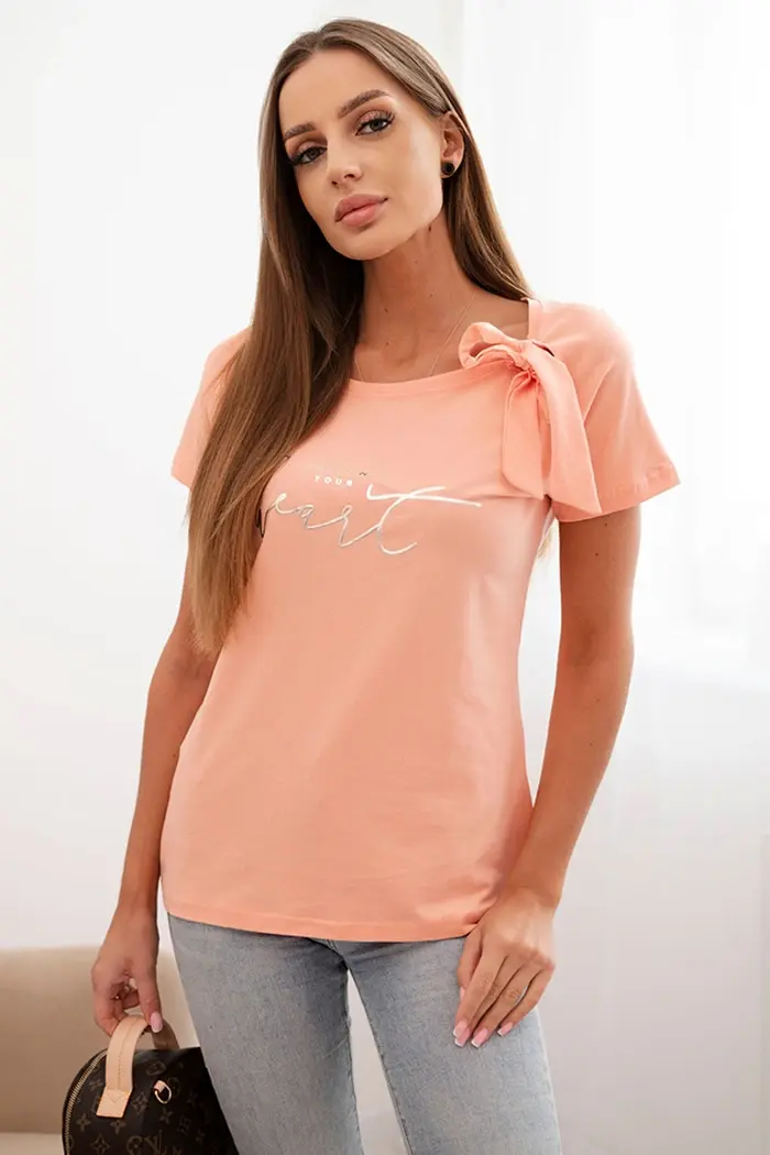 Dámská bavlněná halenka s mašlí a potiskem