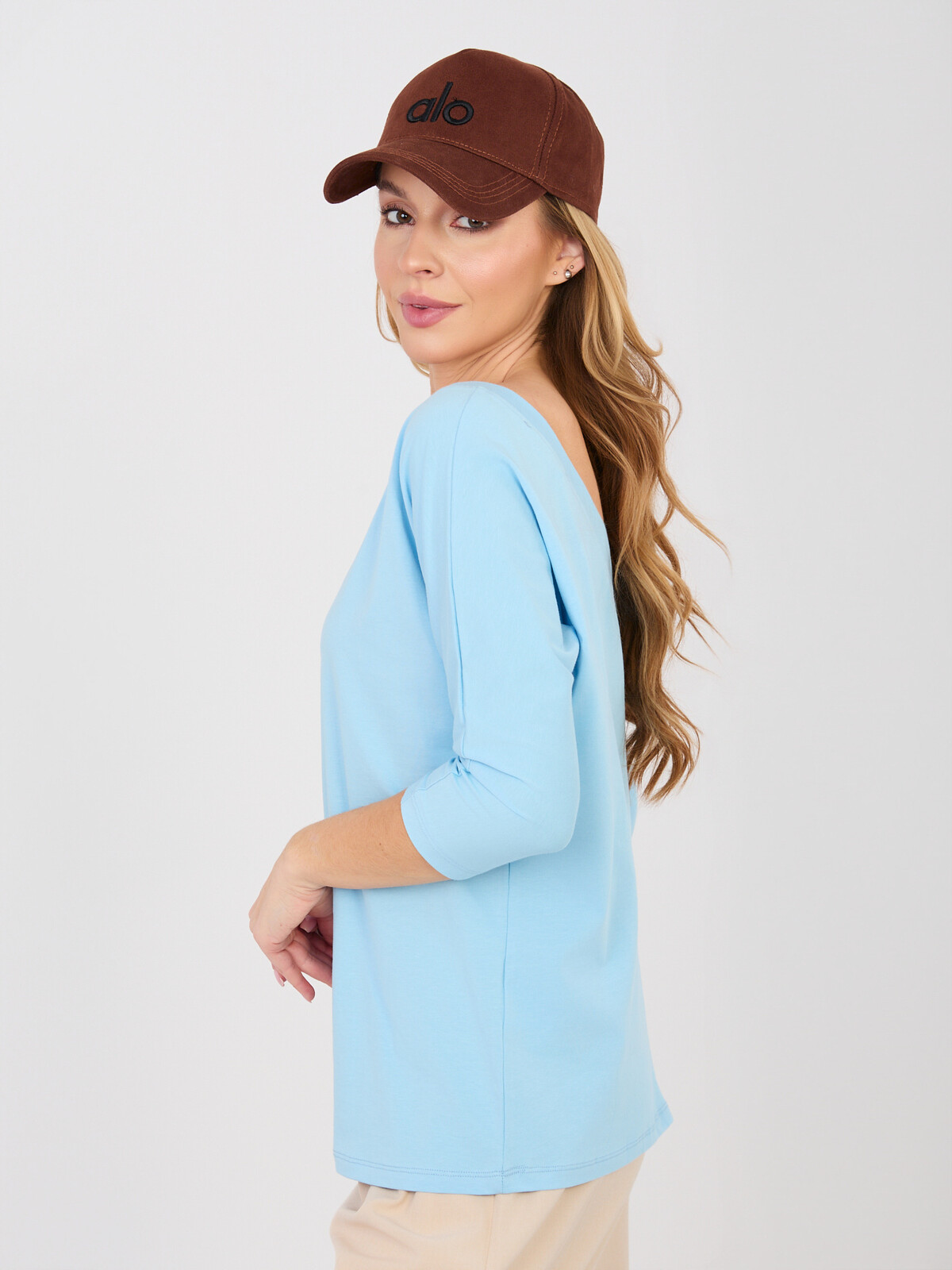 Pastelová modrá halenka s 3/4 rukávem