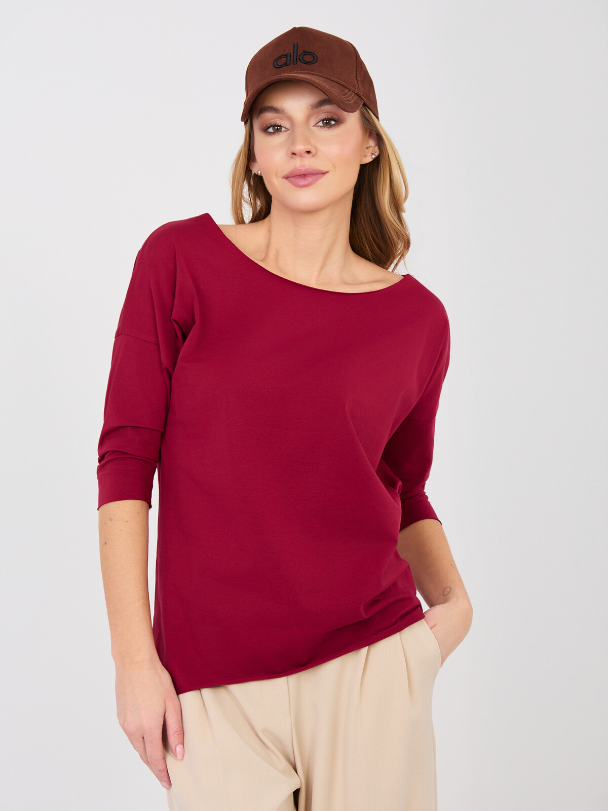 Bordová basic halenka s lodičkovým výstřihem