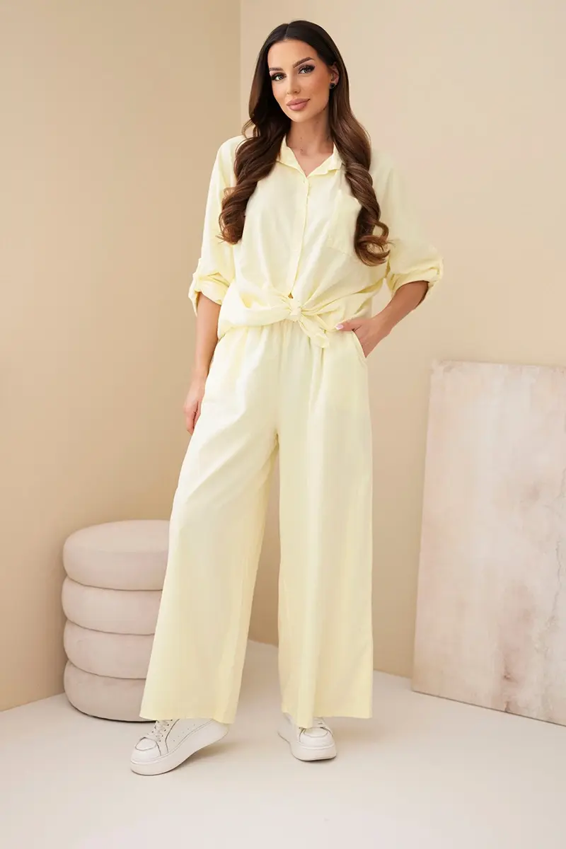 Kesi Włoski dámský bavlněný set se žlutými kalhotami a košilí