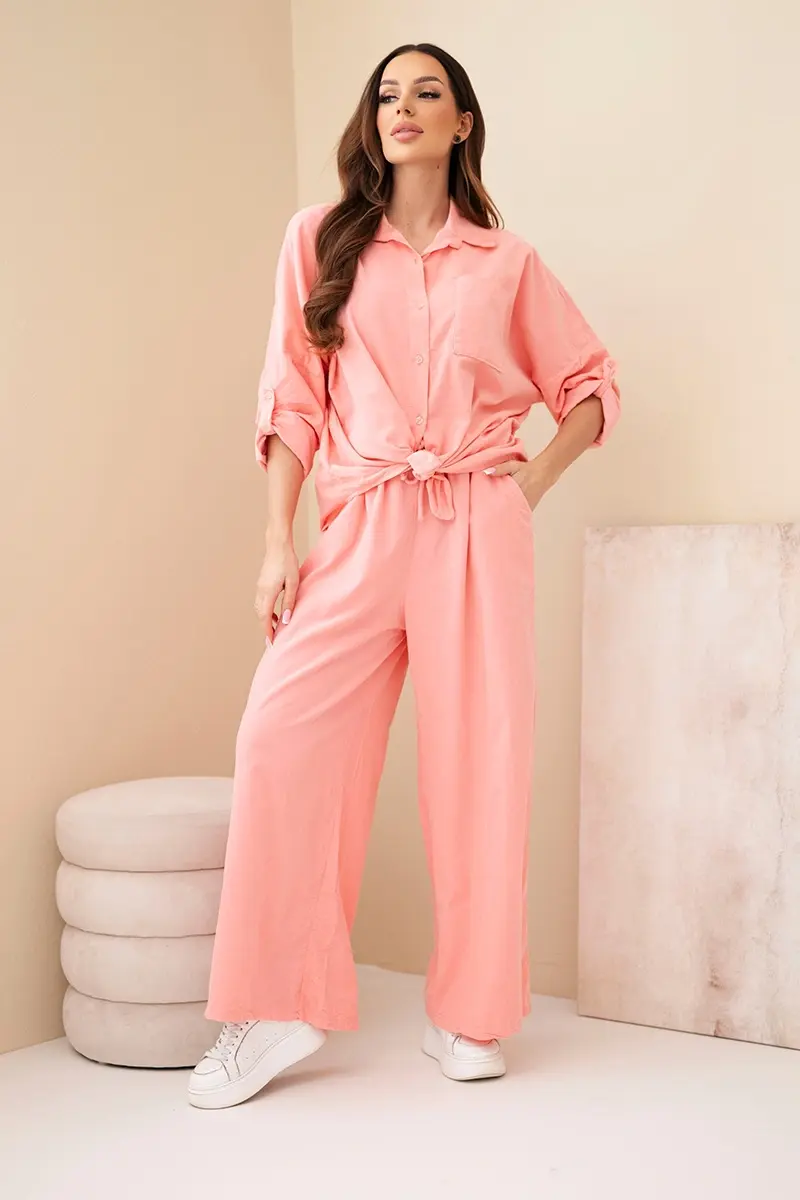 Kesi Włoski dámský bavlněný komplet s vázanou košilí a kalhotami