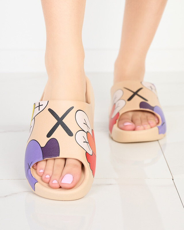 Béžové gumové dámské pantofle s potiskem Pfizz