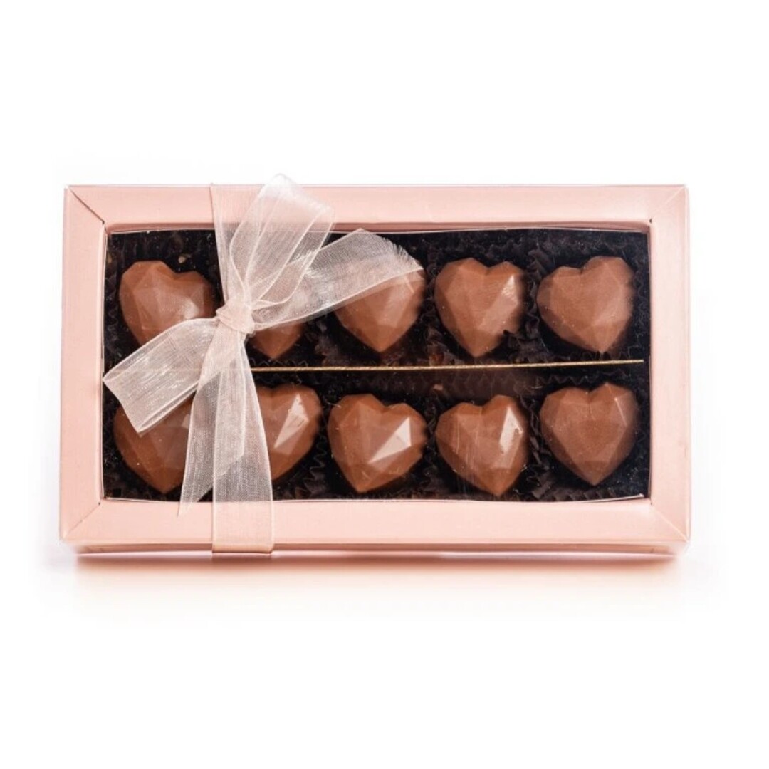 JANEK Růžová krabička bean to bar pralinek od srdce 10 ks POŠKOZENÉ