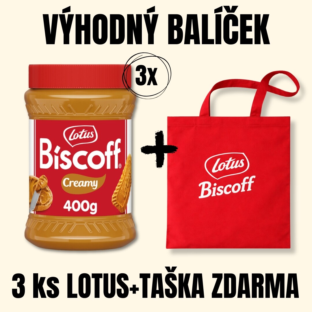 LOTUS BISCOFF Pomazánka ze sušenek Lotus Biscoff Creamy 400 g 3 ks + LOTUS Taška ZDARMA