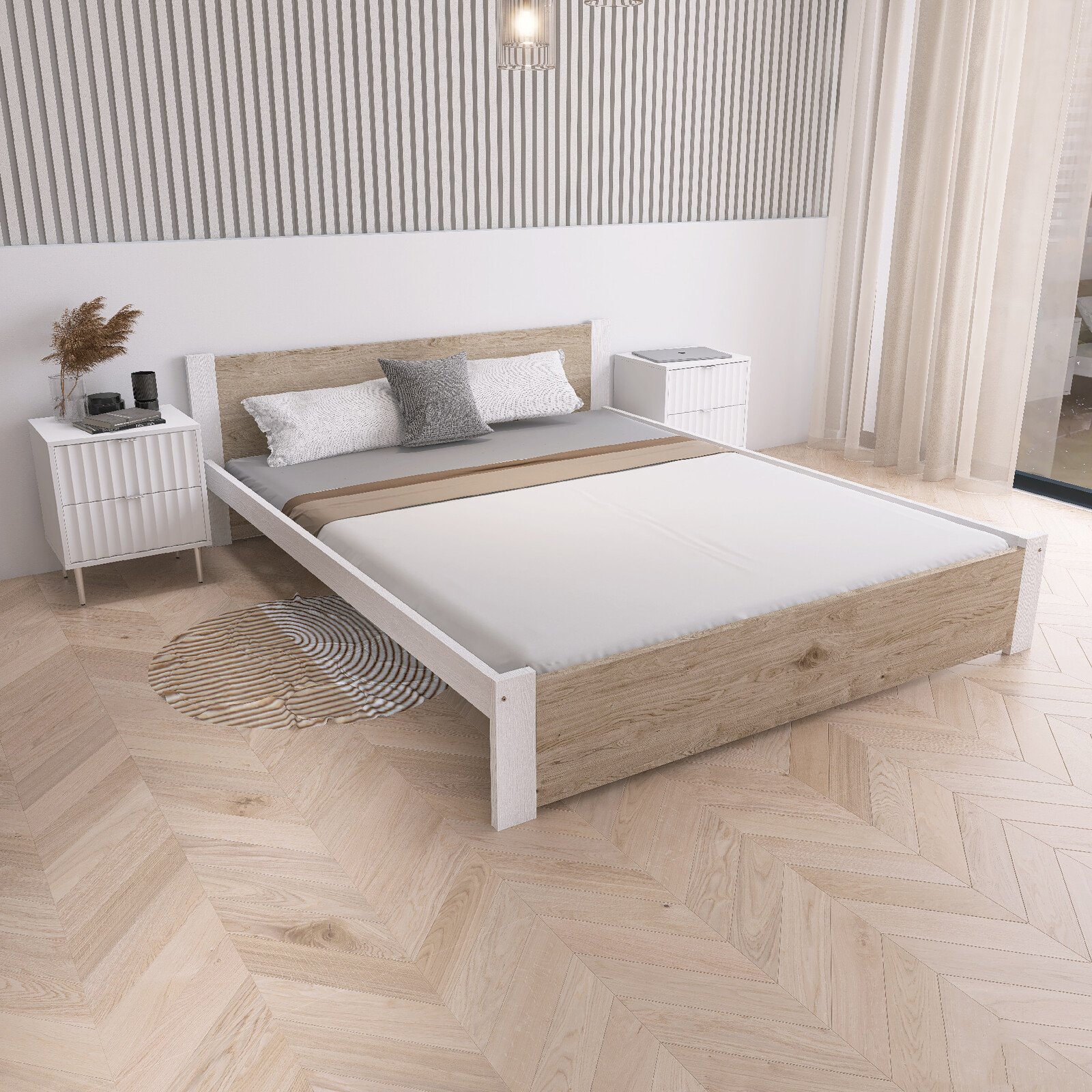 Maxi Postel z masivu Iris 140x200 cm, Bílá/DUB SONOMA - 2.jakost
