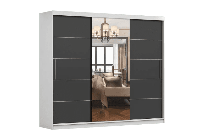 Šatní skříň Alba I - zrcadlo Barva korpusu: Bílá, Dveře: Černé