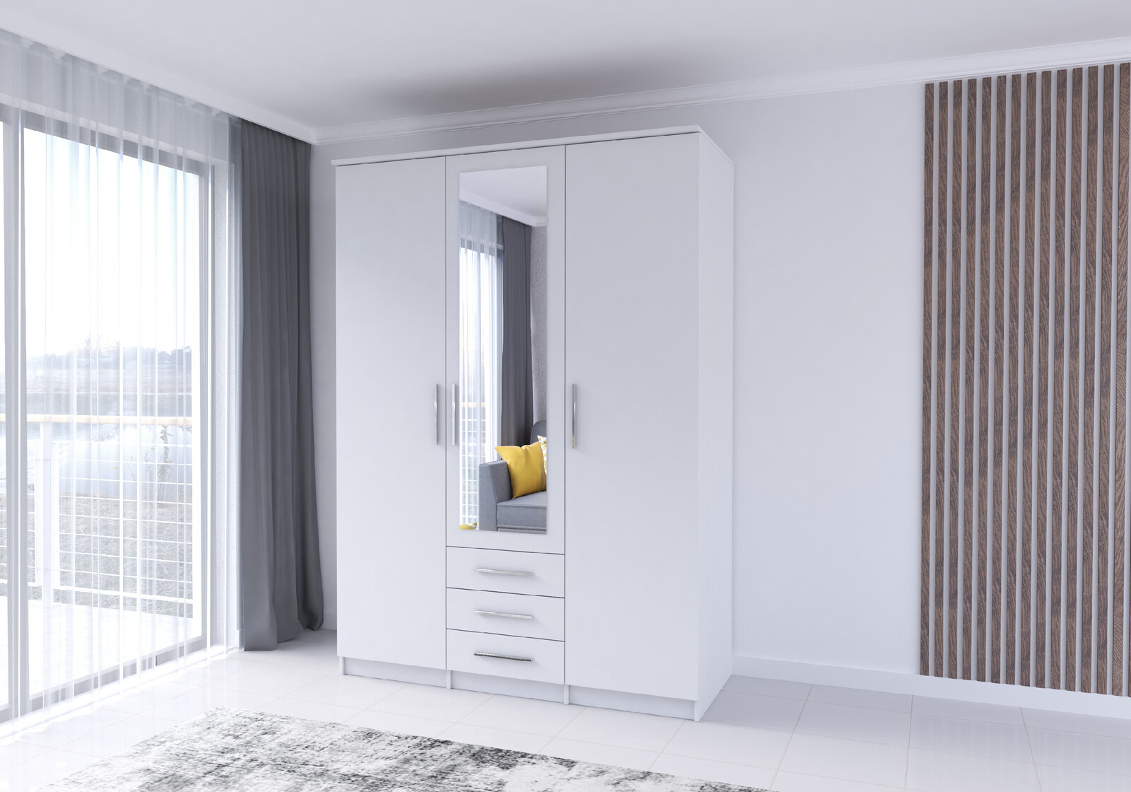 Šatní skříň Szantal 3D Barva korpusu: Bílá, Rozměry: 150 cm