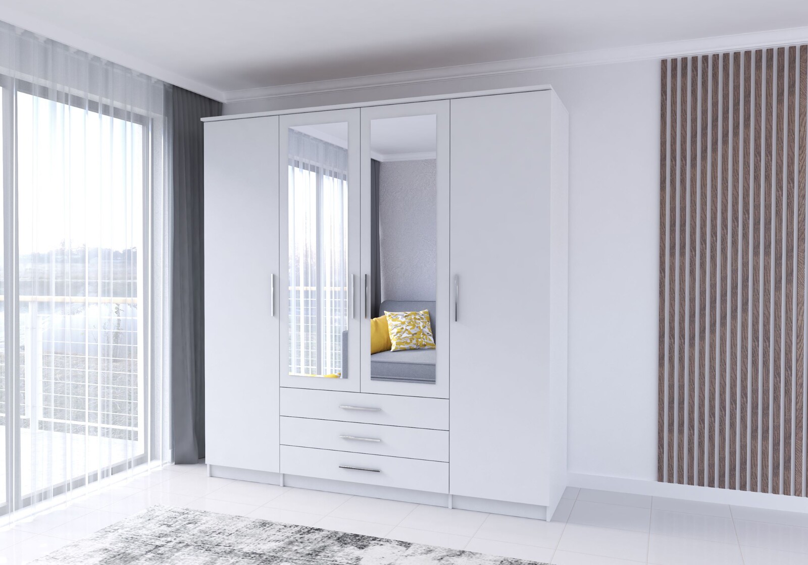 Šatní skříň Szantal 4D Barva korpusu: Bílá, Rozměry: 200 cm