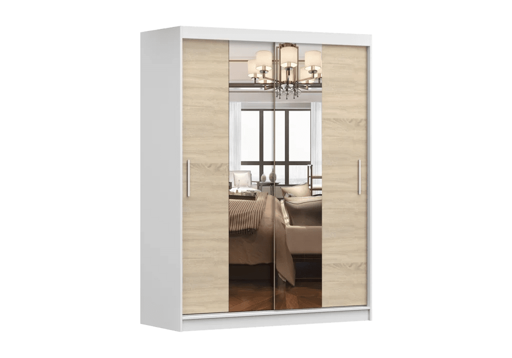 Šatní skříň Vista 01 Barva korpusu: Bílá, Dveře: Dub sonoma / zrcadlo