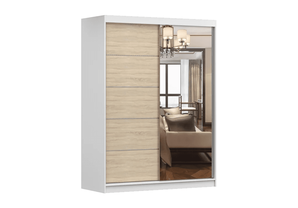 Šatní skříň Vista 05 Barva korpusu: Bílá, Dveře: Dub sonoma / zrcadlo
