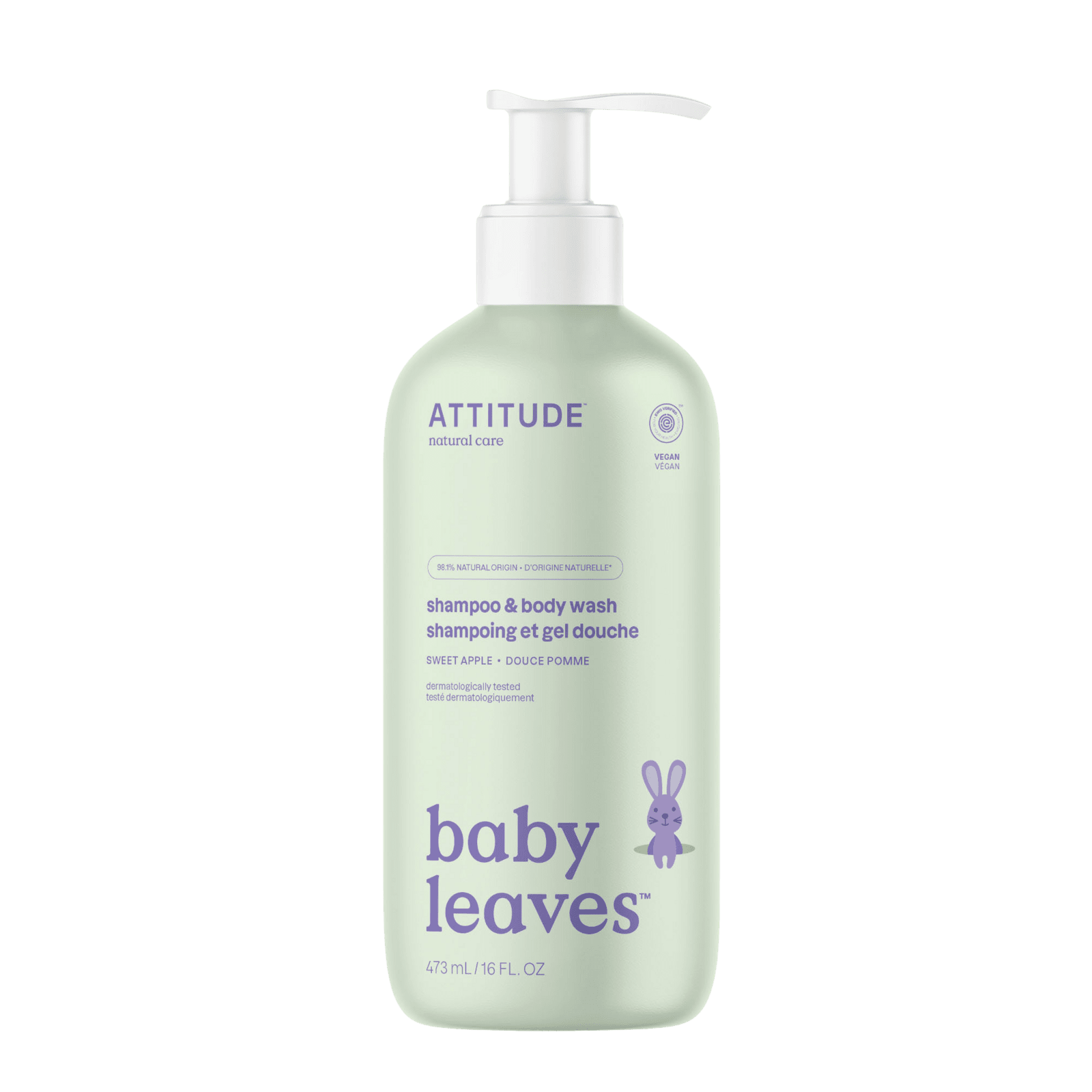 ATTITUDE Baby leaves Dětské tělové mýdlo a šampon 2v1 s vůní sladkého jablka 473 ml