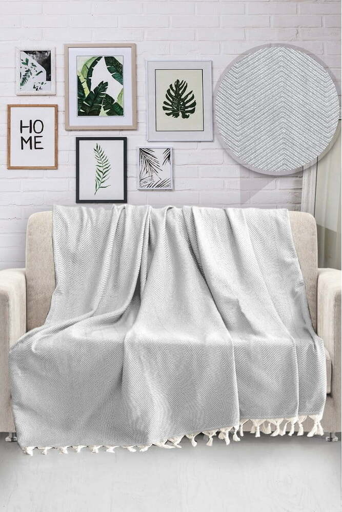 Světle šedý bavlněný přehoz přes postel Viaden HN, 170 x 230 cm