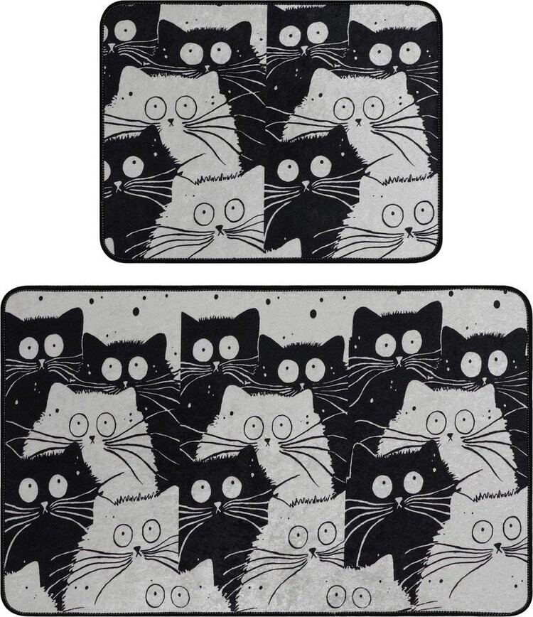 Černé/šedé koupelnové předložky v sadě 2 ks 60x100 cm White Cats – Foutastic