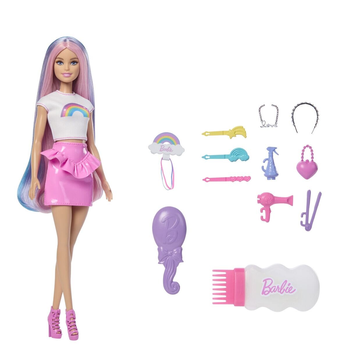 Mattel Barbie Panenka duhové vlasy s třpytivým stylingem