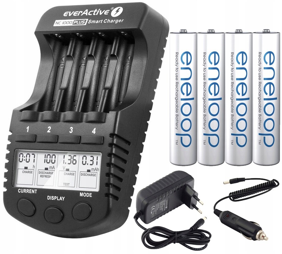 Nabíječka Baterií Aa Aaa LCD 4 Nezávislé Kanály 4 Baterie Eneloop