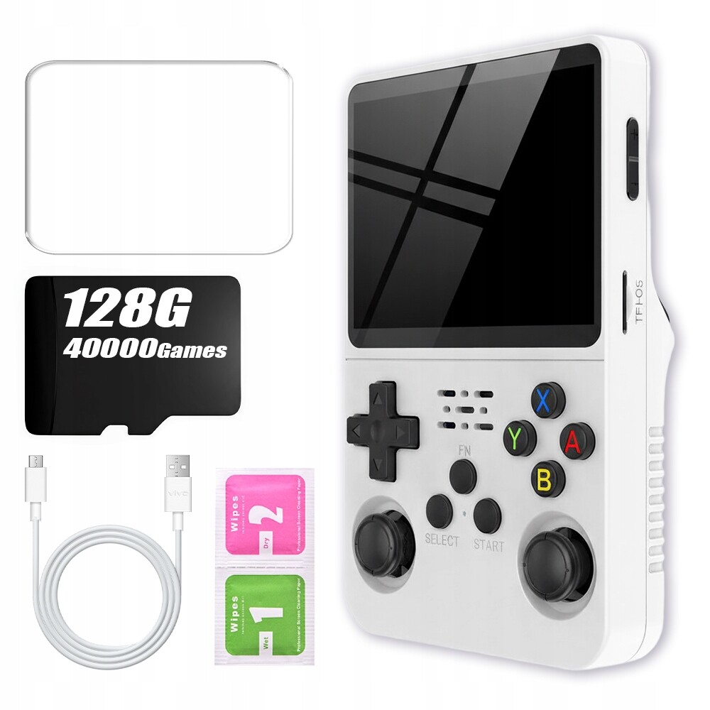 R36S Retro Konzole 40000 Her Mini Přenosná Herní Konzole 128GB Bílá