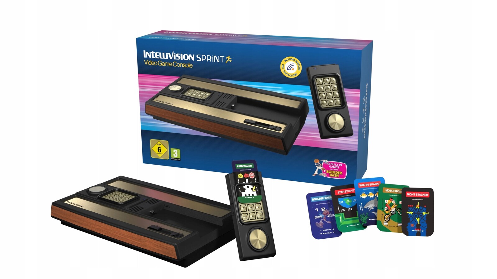 Retro televizní konzole s ovladači Atari Intellivision Sprint