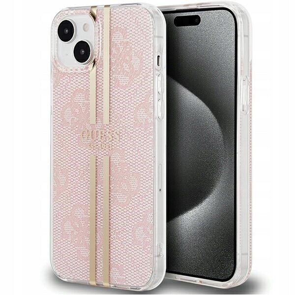 Pouzdro pro iPhone 15 Plus Guess Hardcase Gold Stripe Růžové