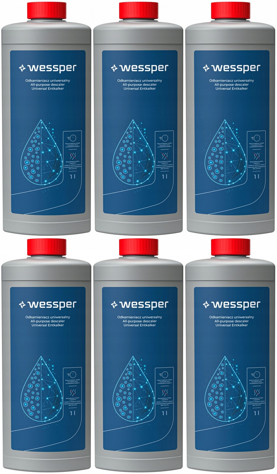 6 x Velký Silný Univerzální Odvápňovač Pro Tekutý Kávovar 1L Wessper