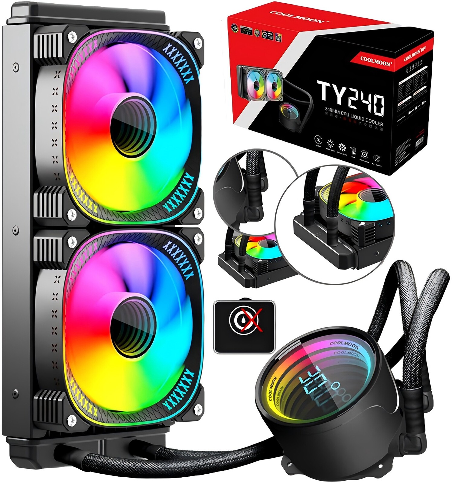 Vodní Chlazení Cpu TY240 Argb S Digitálním Displejem Pro Intel Amd