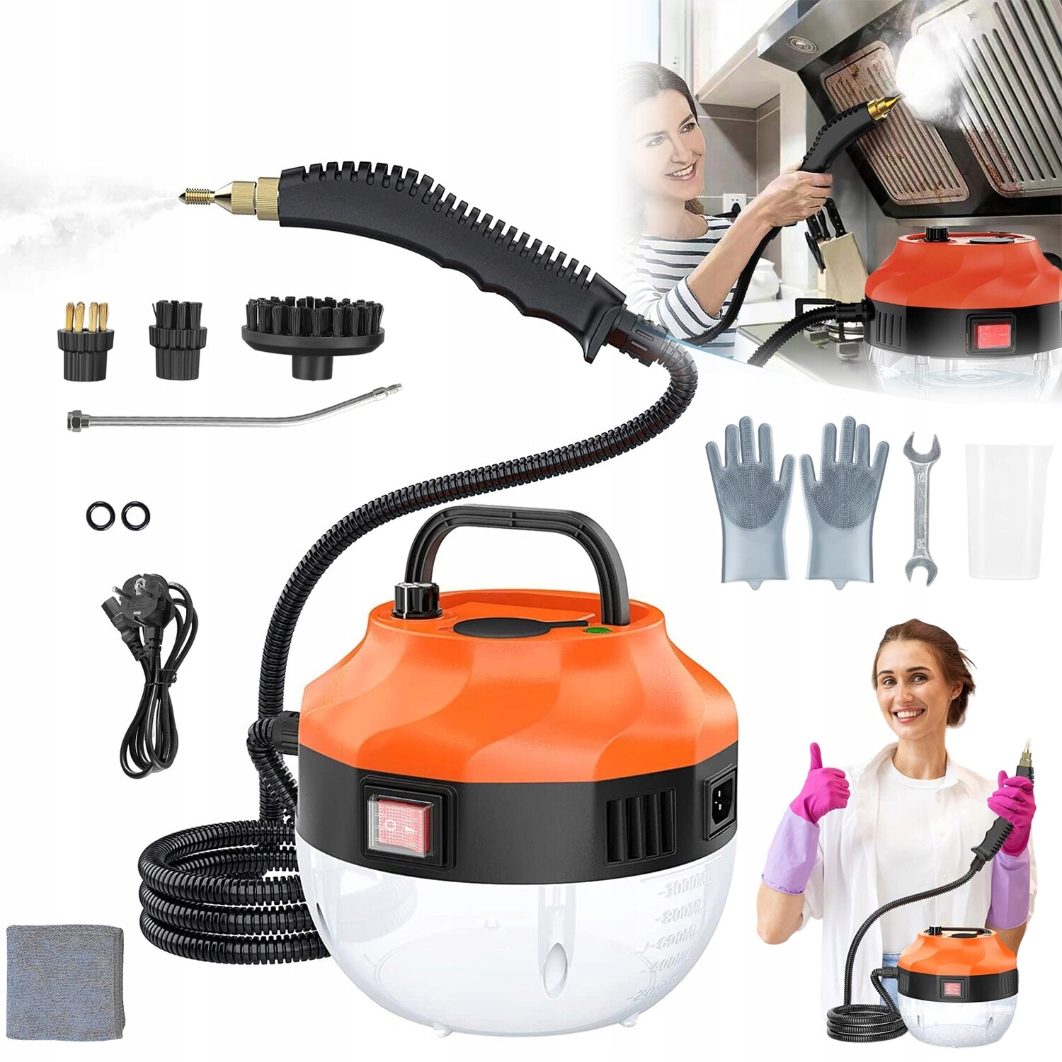 Výkonný Parní Čistič 2500 W 1000 ML Se 3 Kartáčovými Hlavami