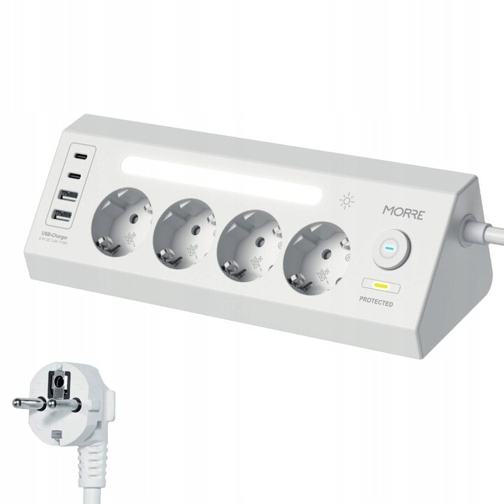 Zásuvková Lišta 8V1 Rohová 4 Ac 2x Usb-a 2x Usb-c Bílá