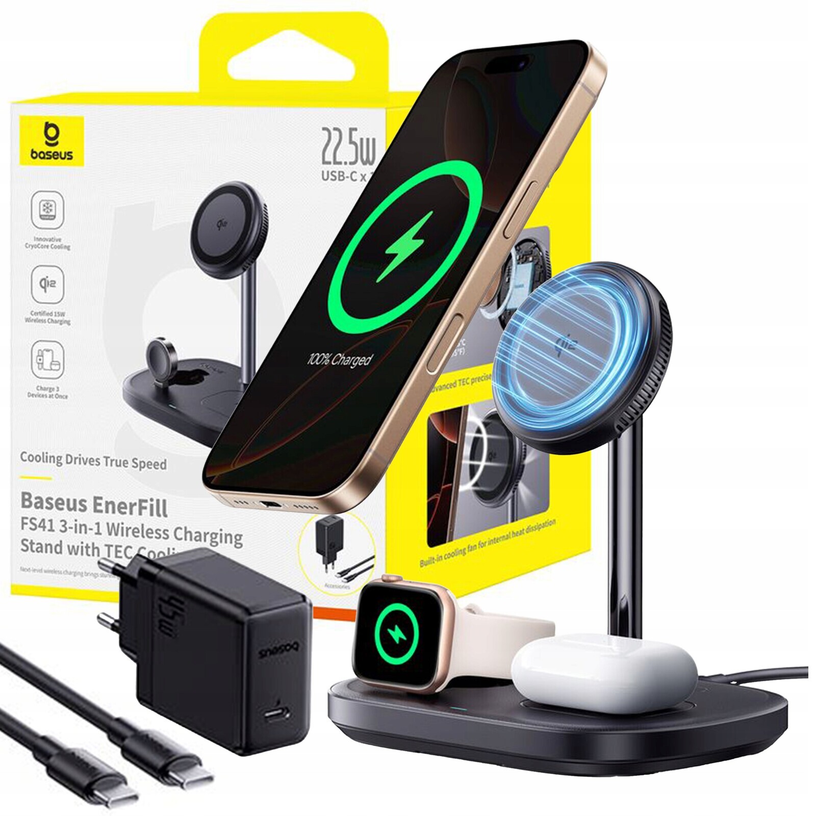 Baseus Indukční Nabíječka 3v1 Pro Telefon Sluchátek Tws Apple Watch 45W