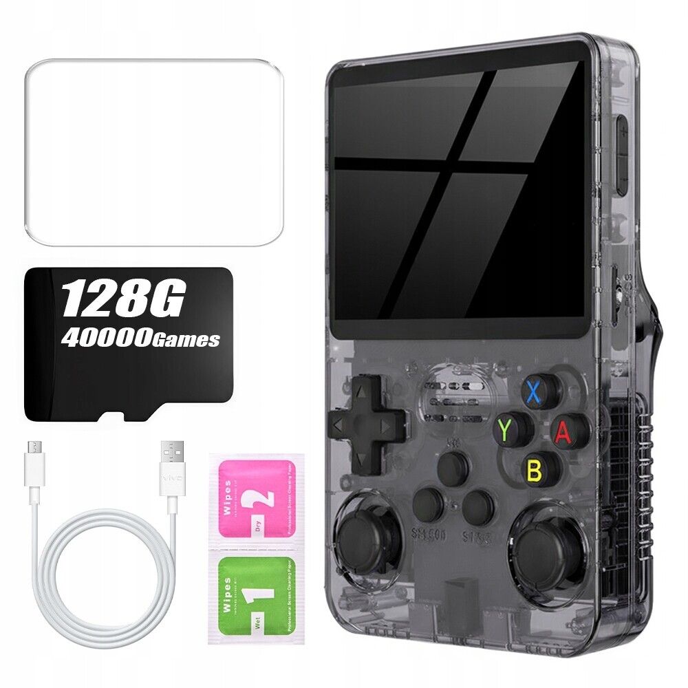 Retro Konzole 40000 Her R36S Mini Přenosná Herní Konzole 128GB Černá