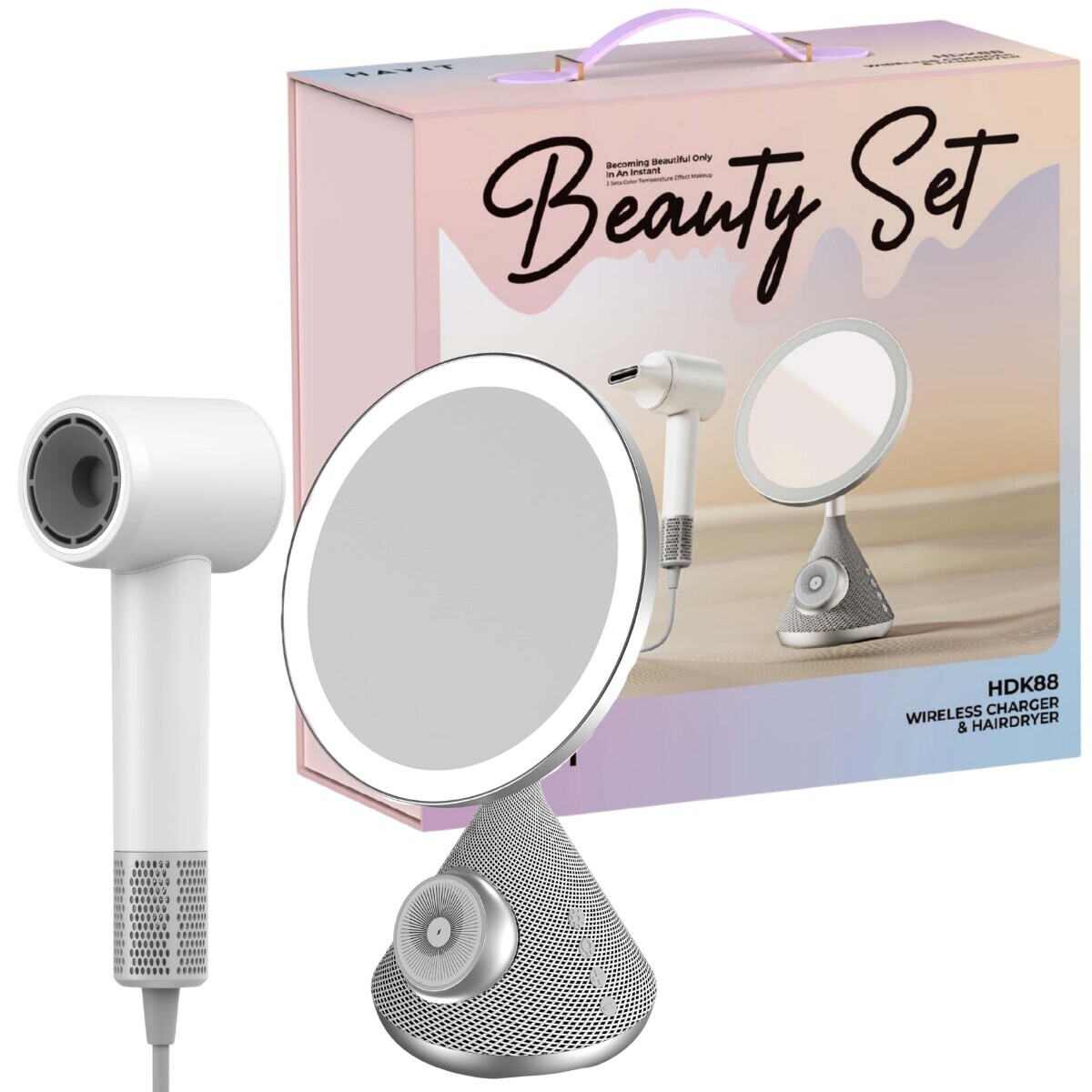 Fén a kosmetické zrcátko Havit HDK88 s bezdrátovým nabíjením