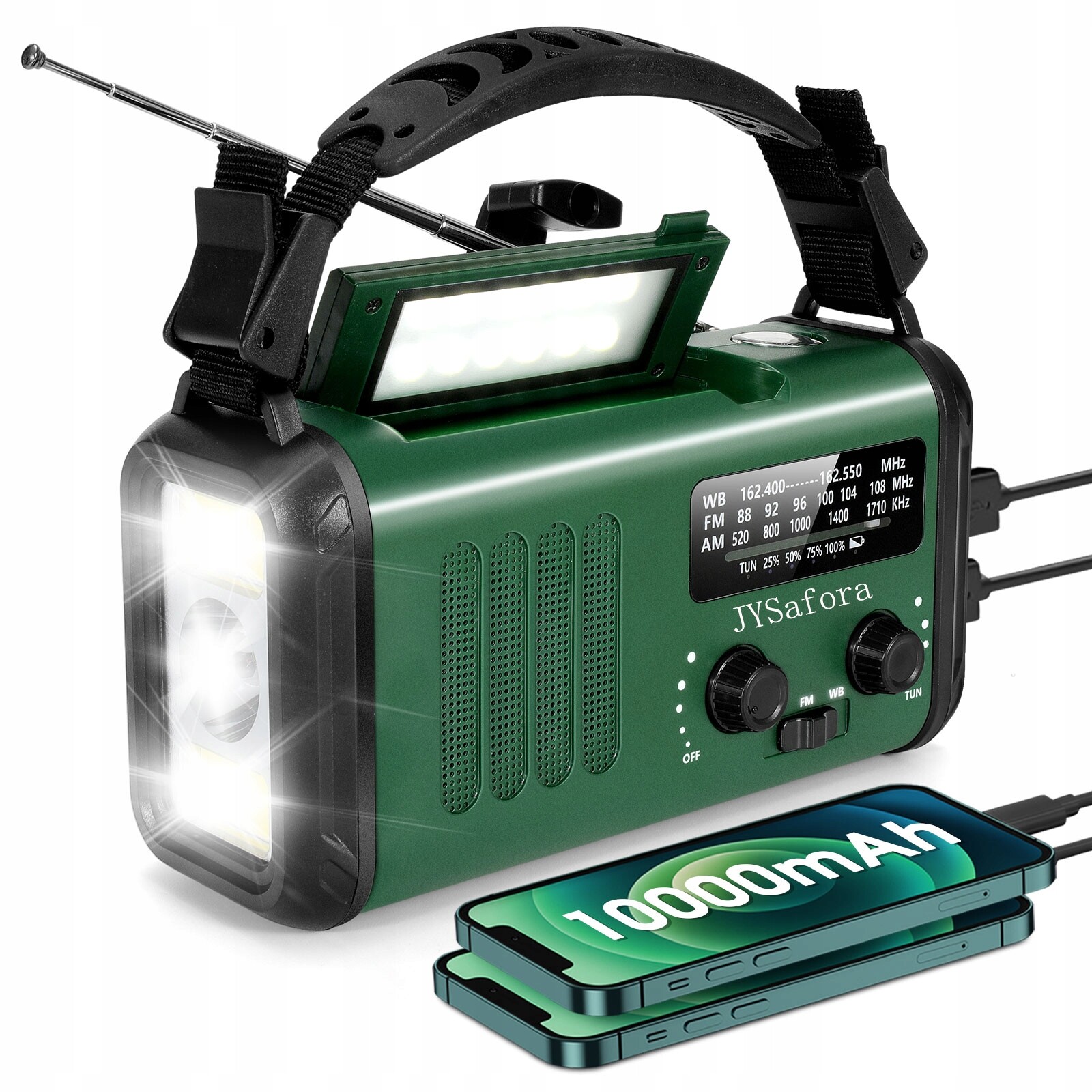 10000 mAh zelené nouzové solární rádio Fm/am Mobile Power Alarm Sos