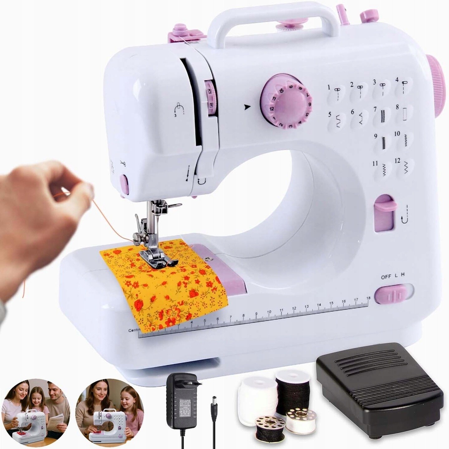 Přenosný Mini Šicí Stroj S Pedálem Led Krejčovský Set 12 Stehů