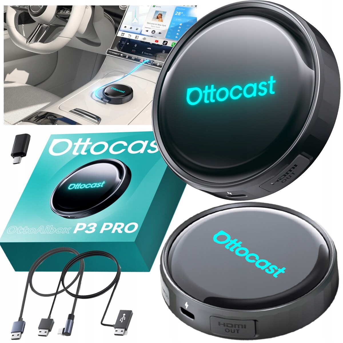 Ottocast Ottoaibox P3 Pro Bezdrátový adaptér pro Android Auto CarPLAY