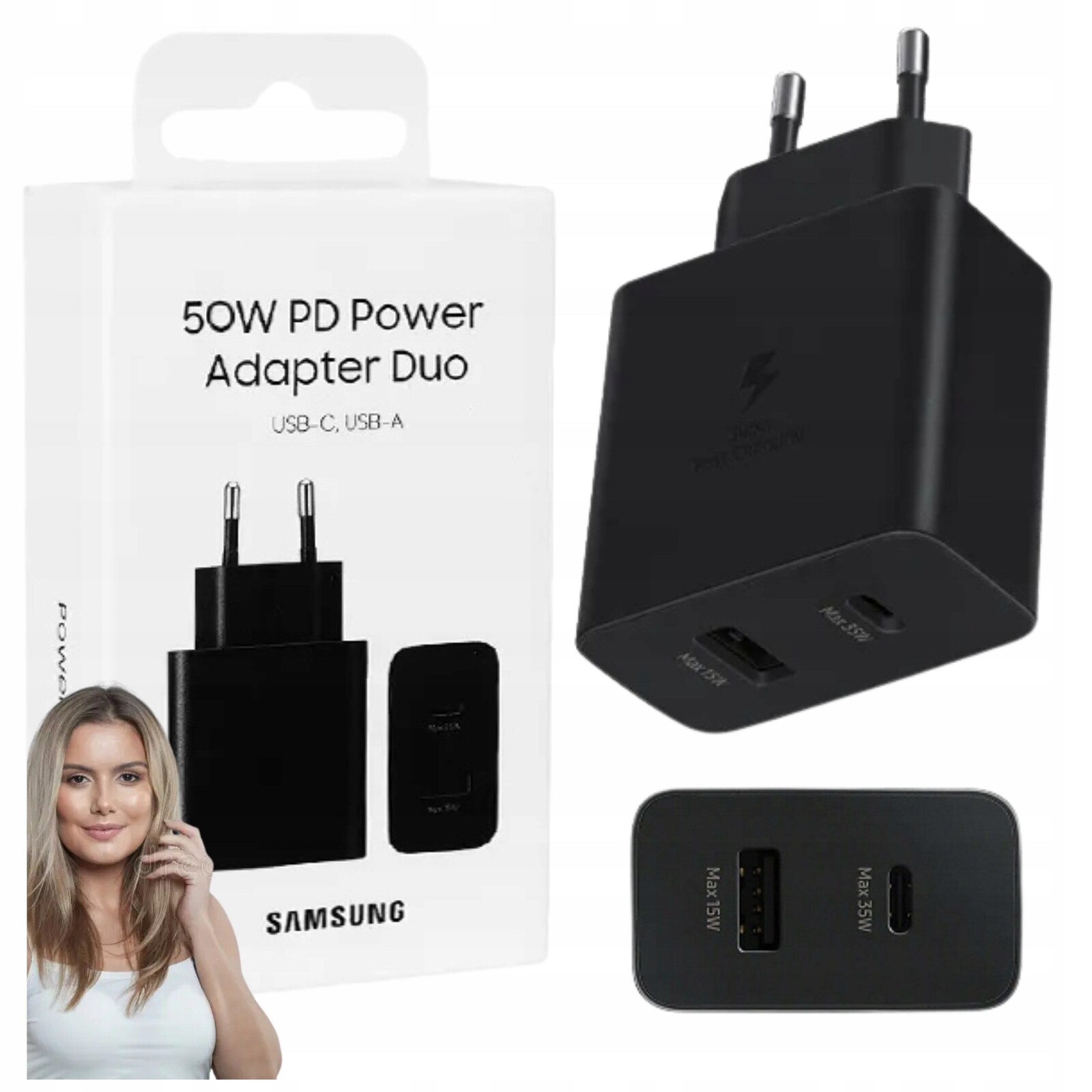 Samsung 50W napájecí adaptér Duo Nabíječka Usb-c 2x Usb-c Fast Charging