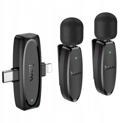 Hoco L15 bezdrátový lavalier mikrofon Lightning Usb-c 2ks, černý