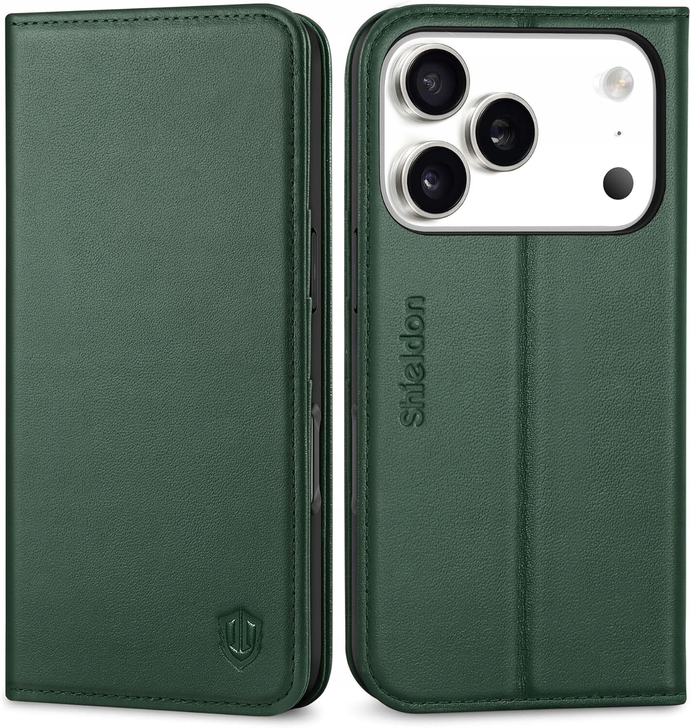 Flipové pouzdro Peněženka Shieldon pro Apple iPhone 17 Pro Přírodní kůže