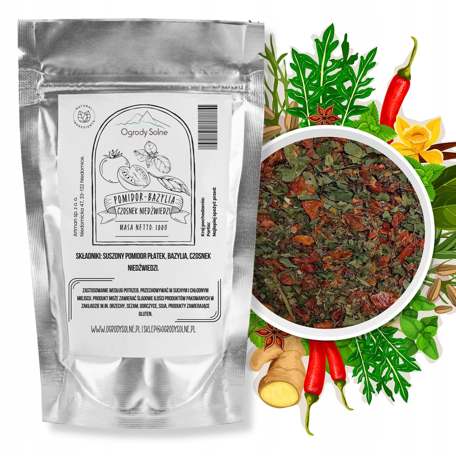 5 x Ogrody Solne Koření Rajče – bazalka – česnek medvědí 100 g