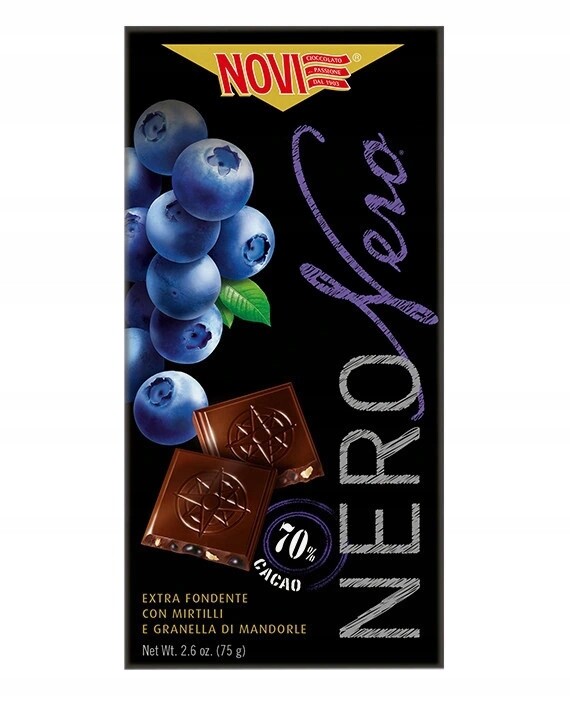 5 x Novi Hořká Čokoláda 70% Kakao s kousky borůvky a mandlí 75 g