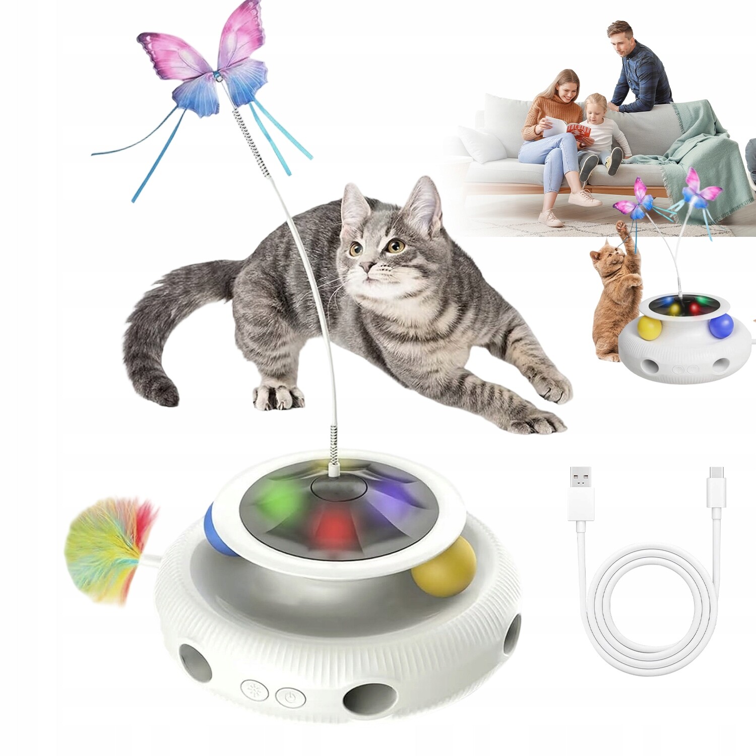 Interaktivní Hračka Pro Kočky Laser S Peřím Pro Samostatnou Hru