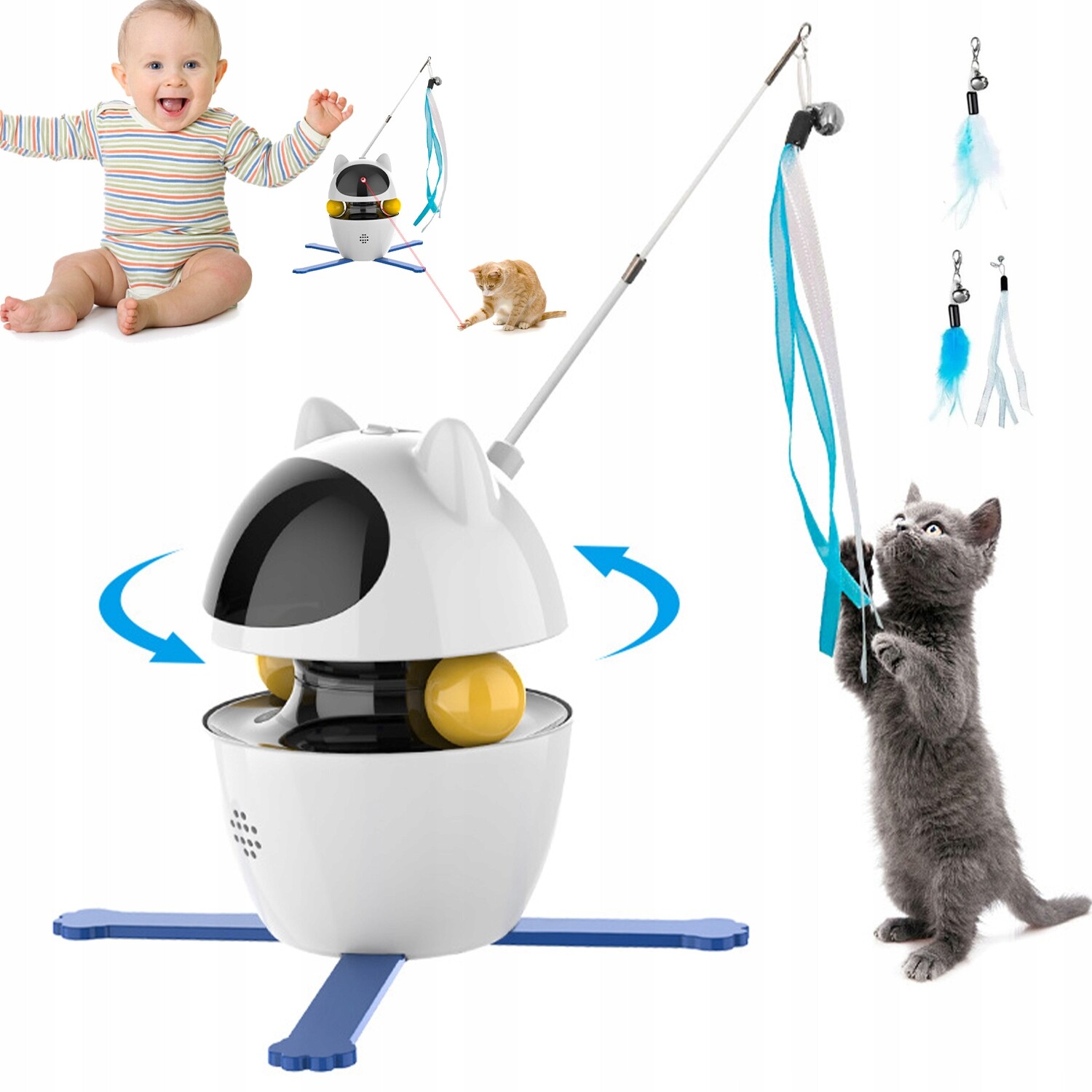 Laserové Hračky Pro Kočky S Nastavitelnými Režimy Pohybu A Peřím