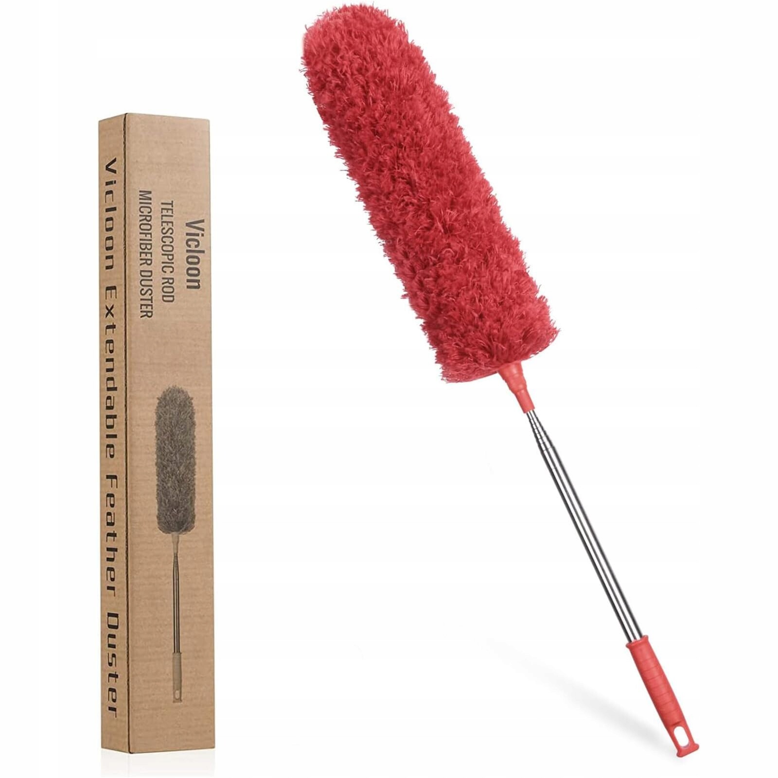 Vicloon Teleskopický Vysavač Mikrovlákno 243 cm Omyvatelný Červený
