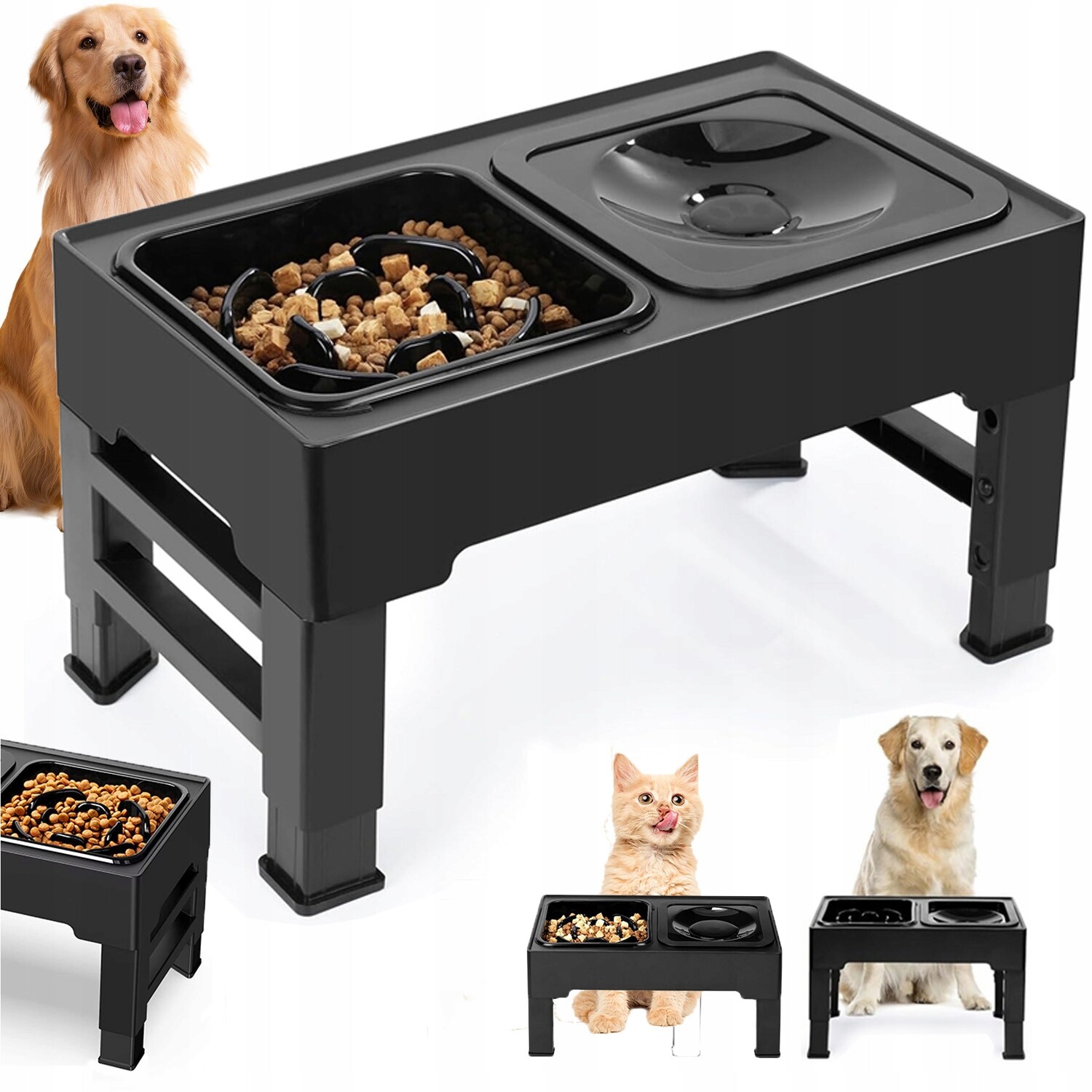 Misky Pro Psa Na Stojanu Na Krmivo S Vodou, Nastavitelná, Velká, Zpomalovací