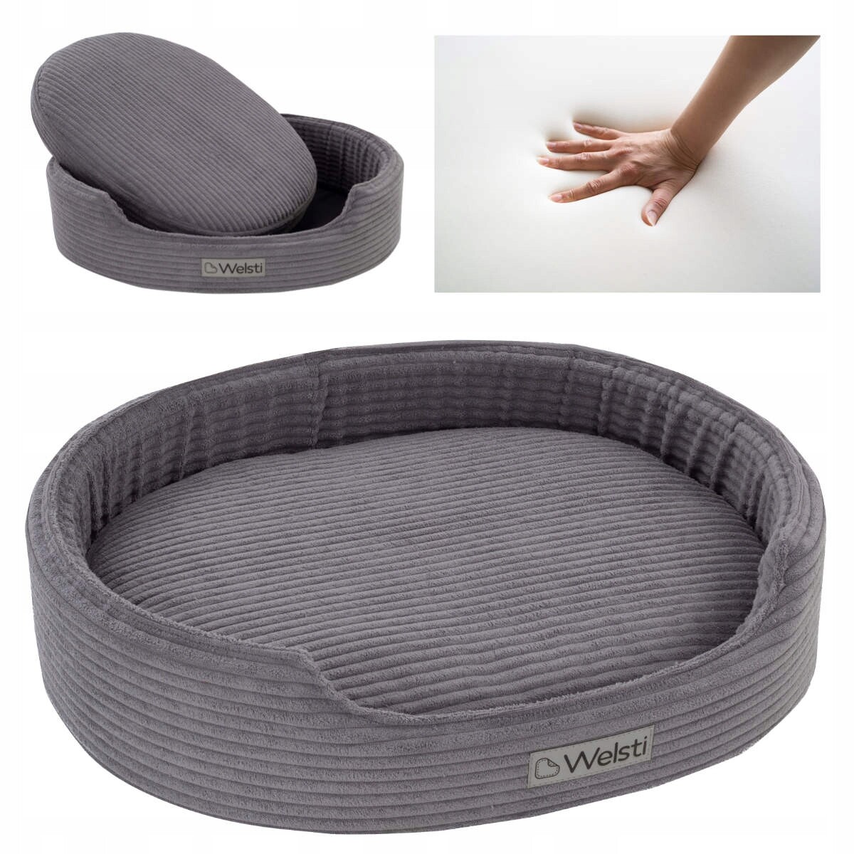 Pelíšek Welsti paměťová pěna potah pro psa šedé L 68x55