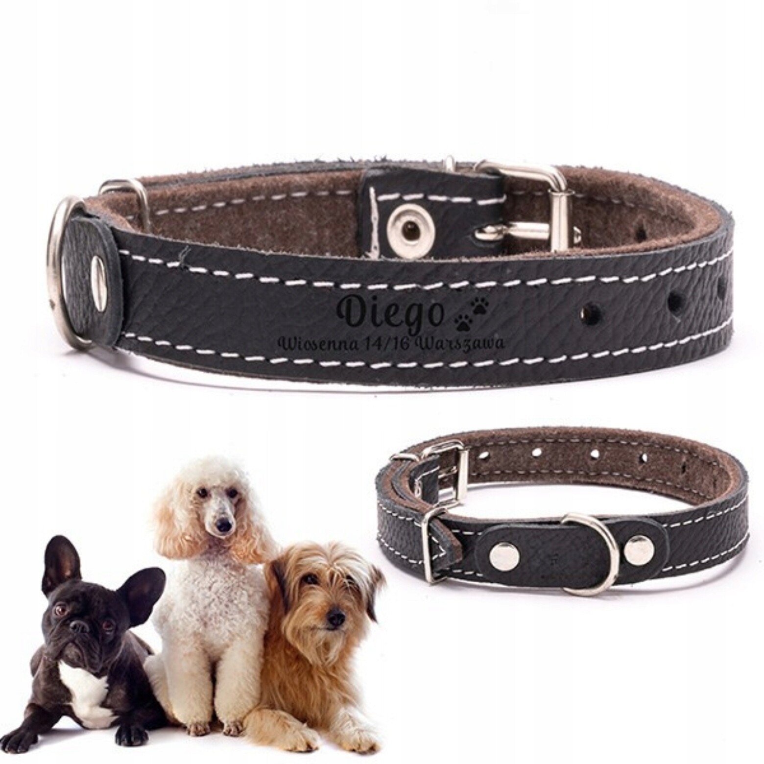 Kožený obojek pro psa s gravírovaným jménem Bonus Dogeste S