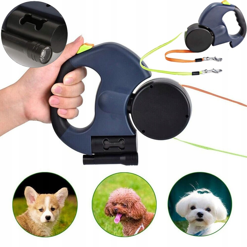 Vodítko 2V1 S Aretací, Svítilna, Pro Psa Do 25 Kg