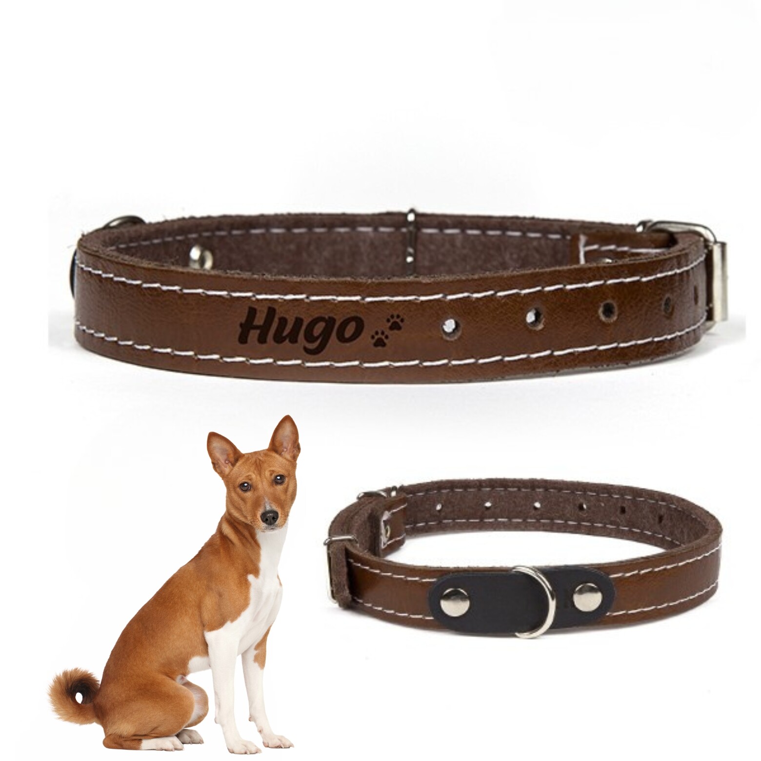 Kožený obojek pro psa s gravírovaným jménem Bonus Dogeste M