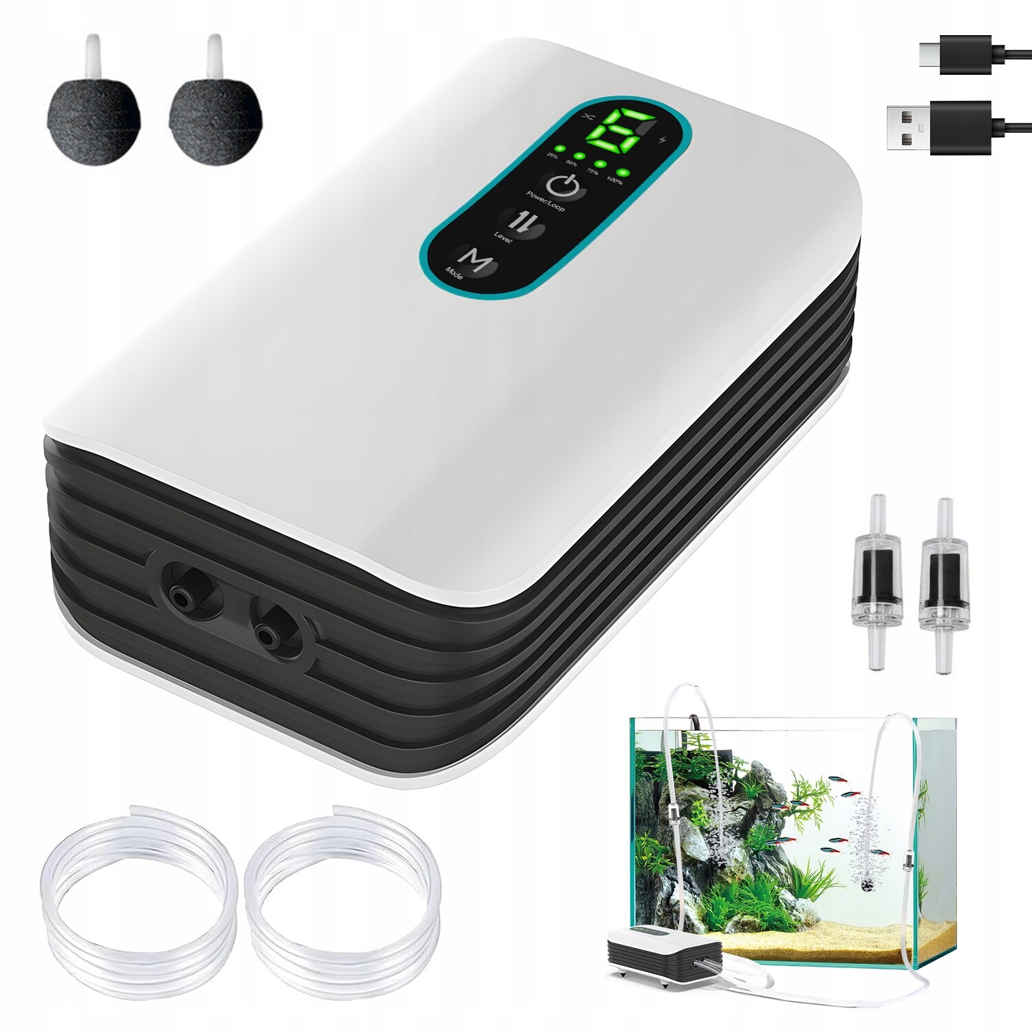 Kyslíková Pumpa S Nabíječkou Od Usb Pro Rezidenční A Akvarijní Zařízení