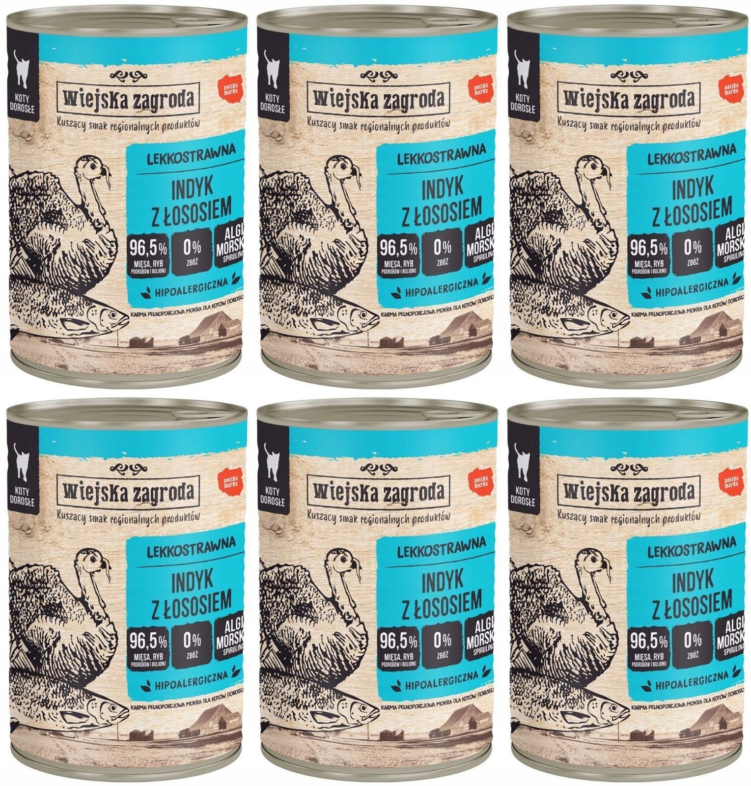 Wiejska Zagroda Kočka Krůta s lososem 6 plechovek 400 g