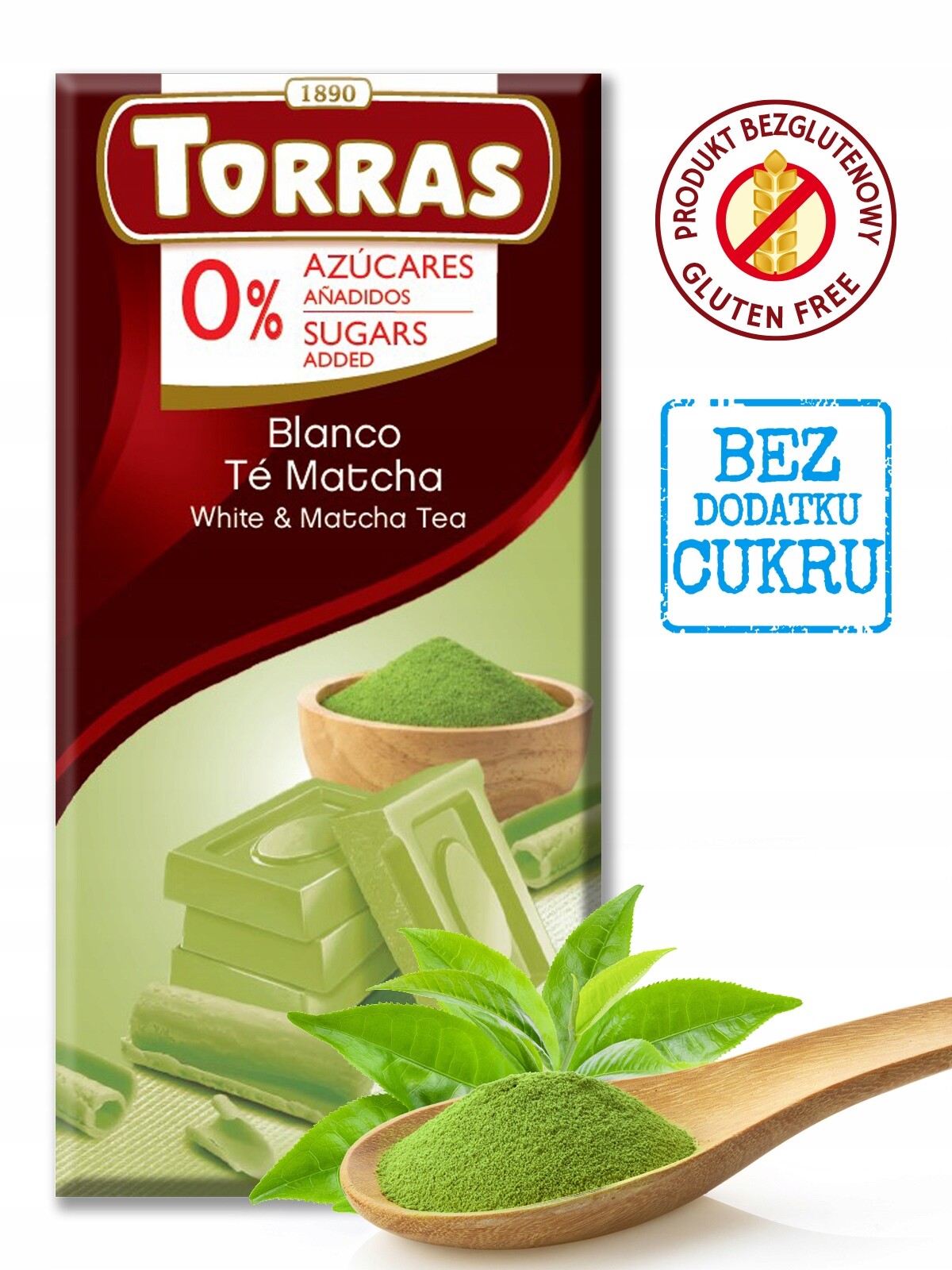5 x Čokoláda bílá s matchou bez cukru Torras 75 g
