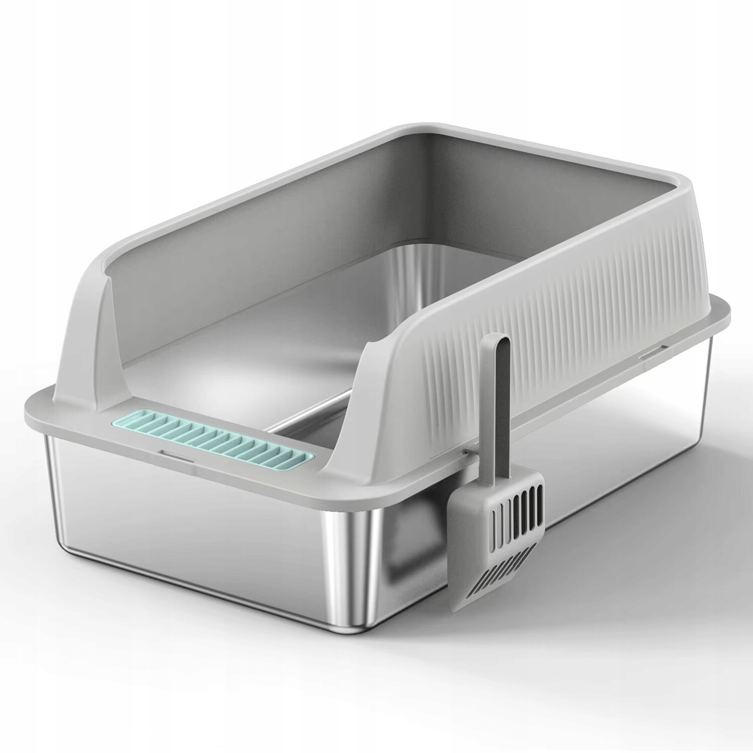 Kočičí Toaleta XL pro kočky z z nerezové oceli s šedým rámem Bonus