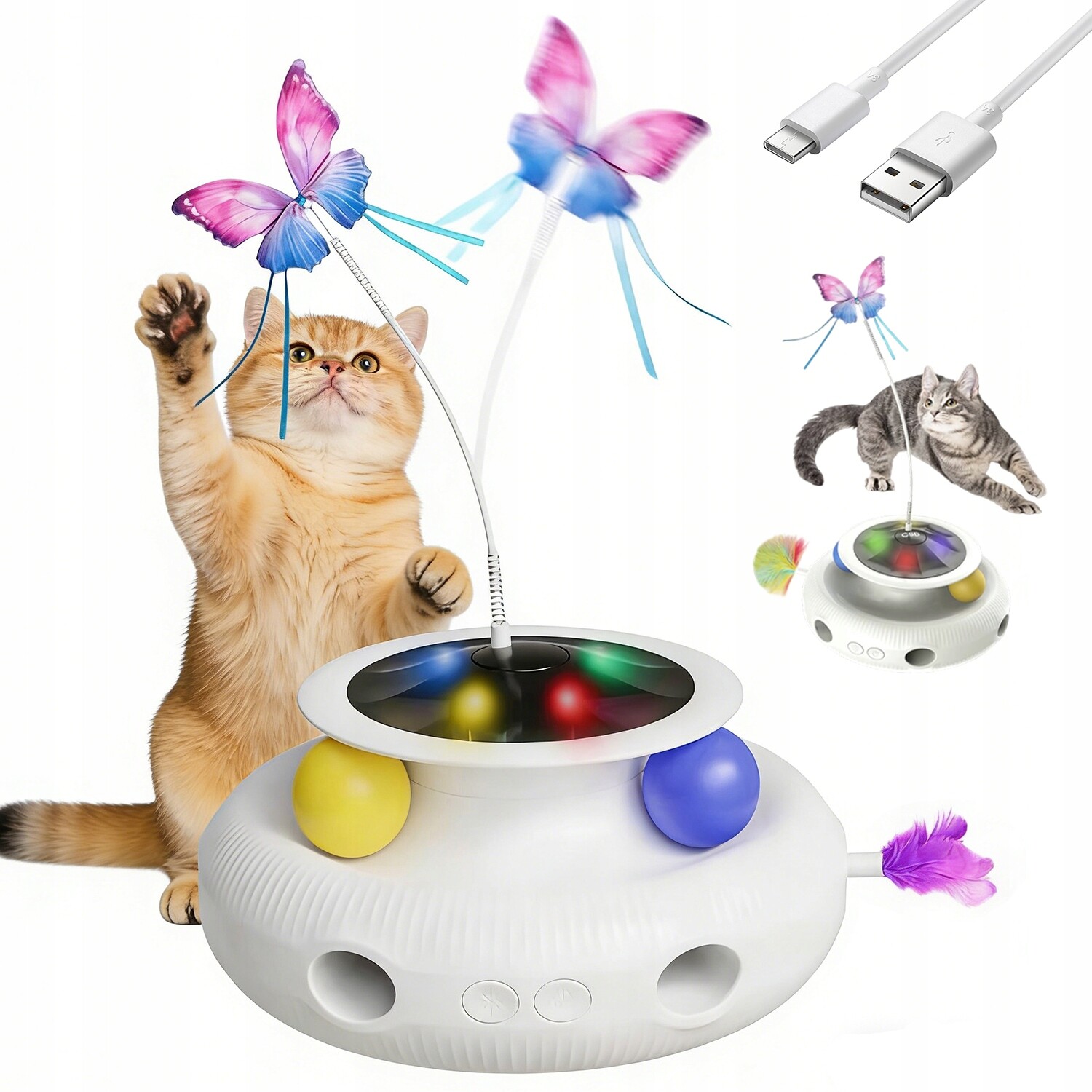 Inteligentní Interaktivní Hračka Pro Kočky 4V1 S Míčem A Peřím, Bílá